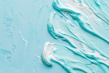 Close up of Toothpaste on a Solid Rough Blue Surface Background with Empty Copy Space for Text. Macro Top View of Dental Care Concept Advertisement Commercial Backdrop, Oral Hygiene Advertising Cover