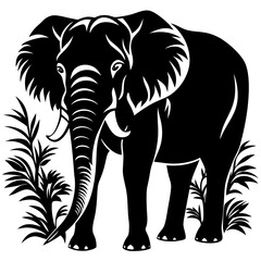 Elephant silhouette with the trunk up isolated on white background. Vector illustration