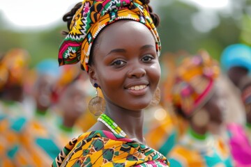 Fototapeta premium Young Woman in Colorful Kitenge Dress Dancing at Nairobi Cultural Festival