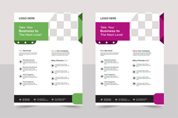 Corporate creative colorful business flyer template design set,Brochure design.A bundle of 2 templates of a4 flyer template,cover modern layout, annual report, poster,in green,yollow color,modern 