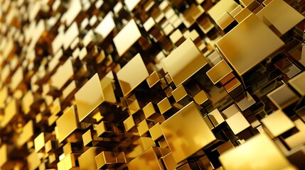 Abstract 3D golden squares pattern background