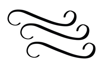 Doodle wind line sketch set. Hand drawn doodle wind motion, air blow, swirl elements. Sketch drawn air blow motion, smoke flow art, abstract line. Vector illustration. Isolated on white background