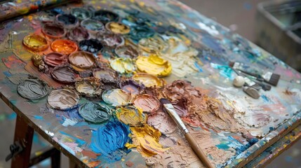 Painting materials on a palette