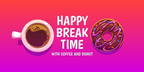 Indulge in a Happy Break Time with Coffee and Donut  Enjoy a Vibrant and Fun Design