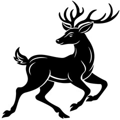 Running black Deer Logo icon vector silhouette white background
