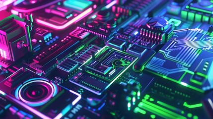 Fototapeta premium Futuristic 3d gaming abstract background with Caracter and glowing lines for desktop wallpaper