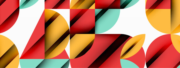 Obraz premium Circle, square and flower petal geometric background. Round shapes composition for wallpaper, banner, background or landing