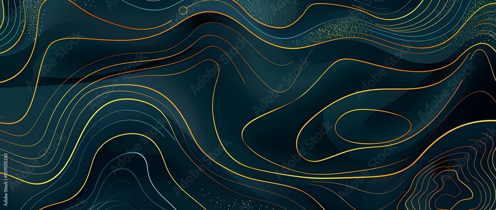 Poster abstract topographic lines vector background with contour map, ocean pattern for travel and explorat