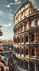 Enchanting Christmas Magic at the Historic Colosseum in Rome - Detailed Fantasy View
