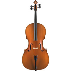 Fototapeta premium Elegant cello with wooden body and black fingerboard, isolated on white background, perfect for music-related designs and projects. transparent background.