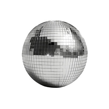 Shiny silver disco ball isolated on white background. Reflective surface creates dazzling light effects, perfect for parties and dance events. transparent background.