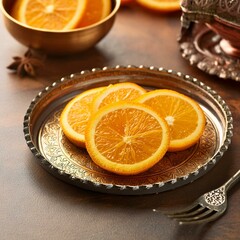 freshly cut natural healthy Juicy orange slices in plate