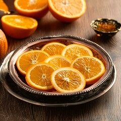freshly cut natural healthy Juicy orange slices in plate