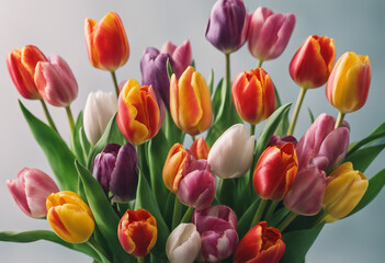 Fototapeta premium Bouquet of colorful spring tulips flowers isolated on transparent background