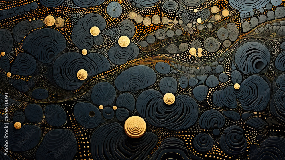 Poster abstract fractal ornament with floral elements and dotted texture.