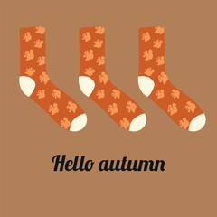 Textile warm colorful child warm socks set, autumn colors, vector
