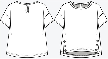 DROP SHOULDER BOXY KNIT TOP WITH FRONT POPPERS DETAIL DESIGNED FOR TEEN AND KID GIRLS IN VECTOR FILE