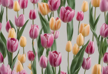 Obraz premium Tulip flowers in row isolated on transparent background