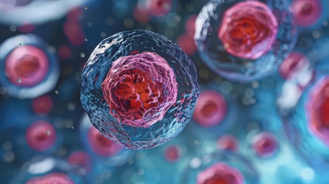 G1 phase of interphase, top view, depicting cell growth and preparation for DNA synthesis, advanced tone, Complementary Color Scheme, copy space for text,