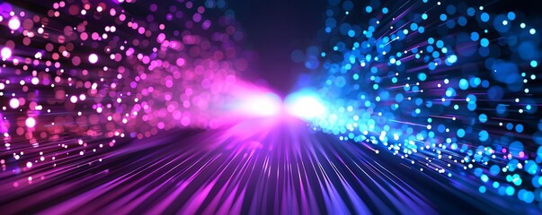 Obraz premium Light speed veins coursing through an abstract forest, tilt-shift, wide-angle, neon colors, digital rendering