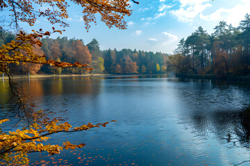 Detailed landscapes with autumn colors and serene lakes.



