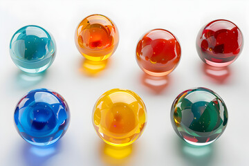 Glossy, transparent spheres in various colors.


