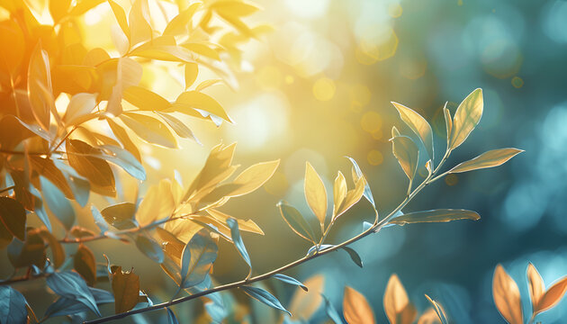 Colorful leaves tree branch iver bokeh blur nature background