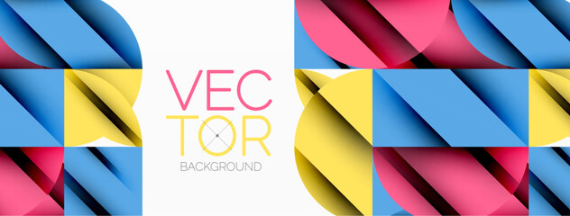 Circle, square and flower petal geometric background. Round shapes composition for wallpaper, banner, background or landing