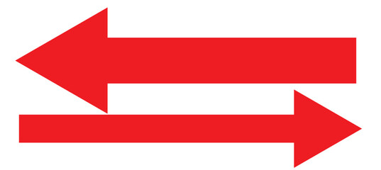 Red large forward or left pointing solid long arrow icon sketched as vector symbol. Long arrow vector icon.