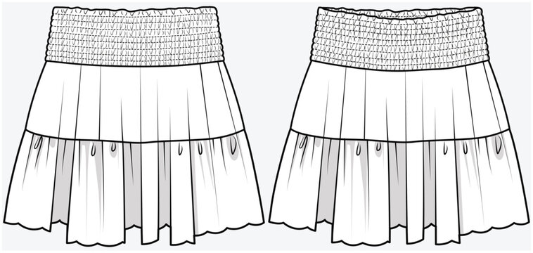 TIERED SKIRT WITH SMOCKING WAIST DEAIL DESIGNED FOR TEEN GIRLS AND KID GIRLS IN VECTOR FILE