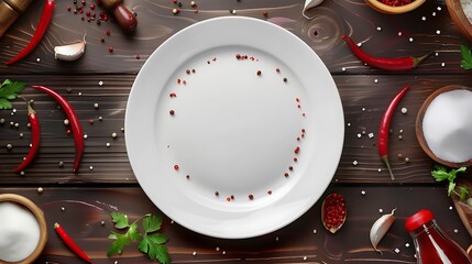 Obraz premium Empty Plate Surrounded by Red Peppers and Spices