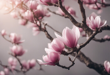 Pink flowering magnolia tree isolated on transparent background