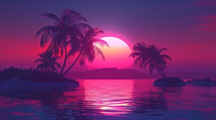 tech synthwave background. synthwave island. Illustrations
