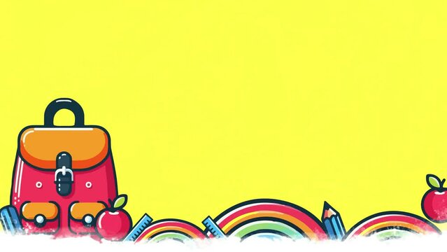 2d backpack School animation. Animation for text template. With yellow background.