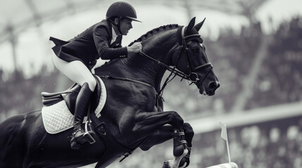 Olympic Dressage: Equestrian Rider Maneuvering with Horse in Seamless Harmony