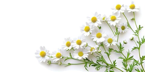Obraz premium Feverfew plant photographed on a white background. Concept Plant photography, Botanical images, Natural elements, White background, Herbal medicine