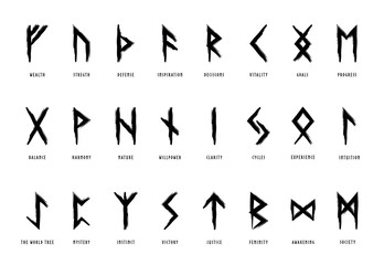 Hand drawn runic alphabet called the Elder Futhark.	
