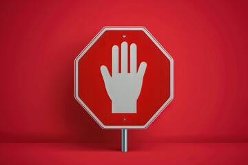 Obraz premium Simple red stop roadsign with big hand symbol or icon vector illustration.