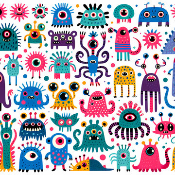 Colorful Flat Alien Pattern 