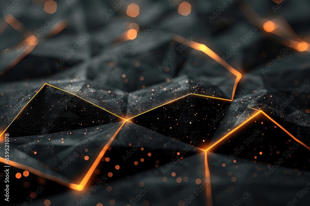 Poster black abstract geometric background from polygons with glowing lines. ai generative