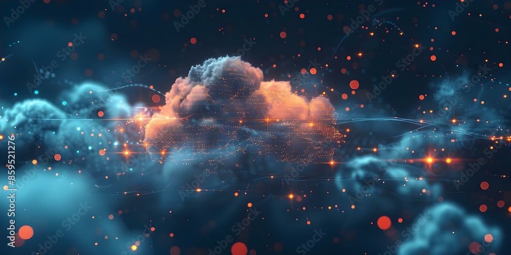 Poster professional photo with selective focus on ai, big data, and cloud computing in data analytics. conc