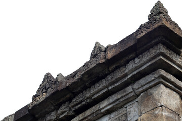 Fototapeta premium detailed image of a temple roof with intricate reliefs at its peak, isolated on a transparent PNG background. Perfect for architectural studies, design projects, and cultural presentations