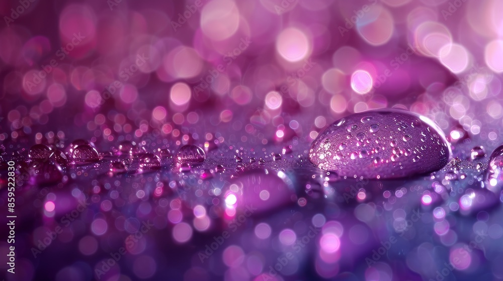 Poster an artistic macro view showcasing a wet surface with purple droplets. the image highlights texture a