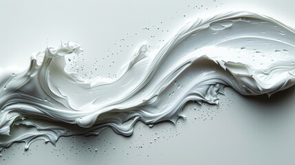 A sleek white paint flow showcases elegant artistic motions, capturing the fluidity and grace of the paint's movement while highlighting the intricate textures.
