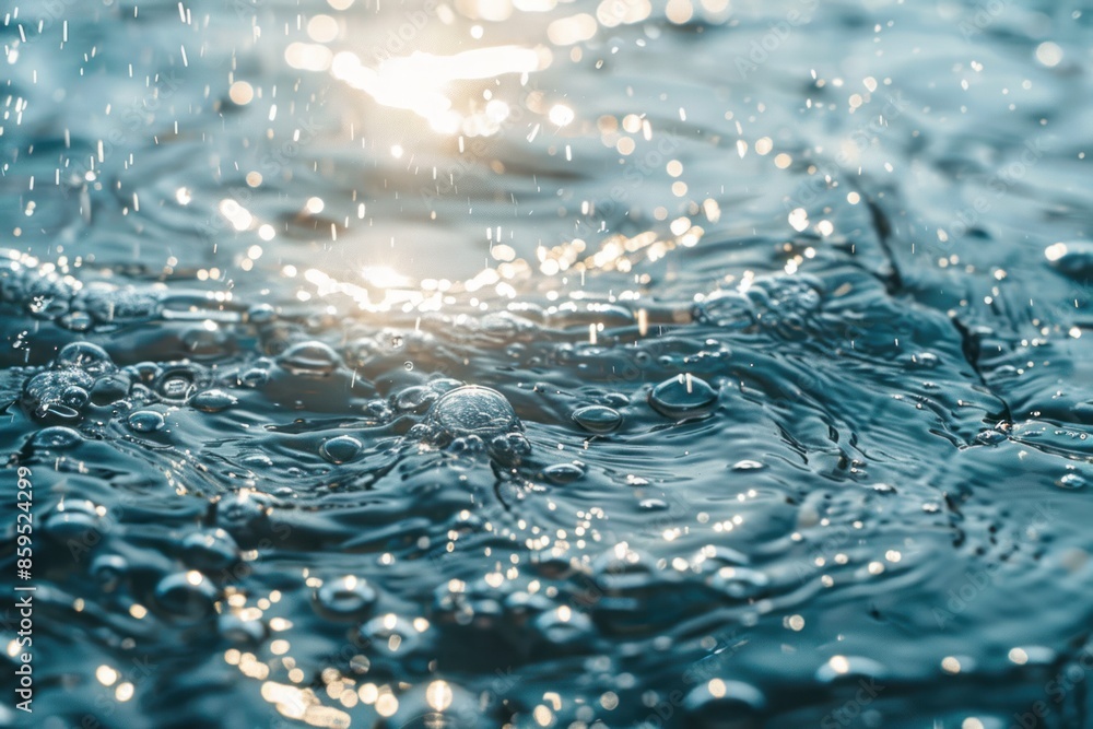 Aufkleber blurred desaturated transparent clear calm water surface texture with splashes and bubbles. ai gener