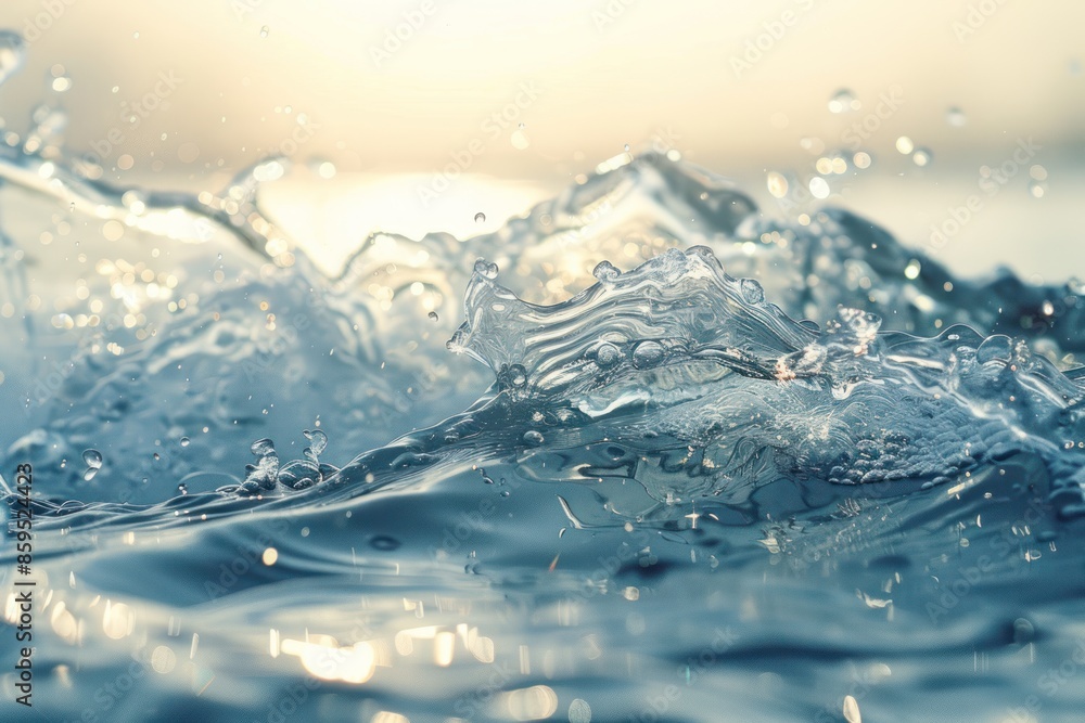 Aufkleber blurred desaturated transparent clear calm water surface texture with splashes and bubbles. ai gener
