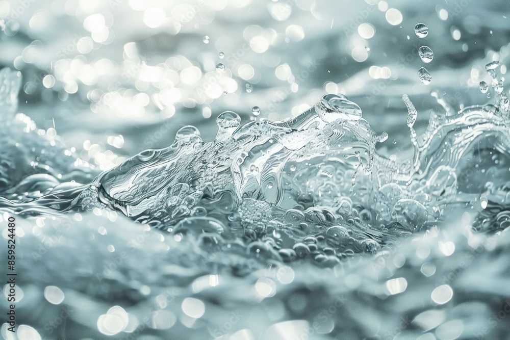 Aufkleber blurred desaturated transparent clear calm water surface texture with splashes and bubbles. ai gener