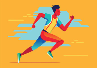 A man is running on a yellow background