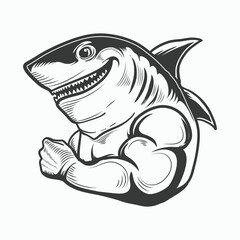 shark head strong hand holding something vector design