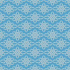 Lace ornament. Blue seamless pattern with flowers.